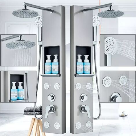Zamery – Colonne de douche hydromassante en acier inoxydable 304 – 4 jets jacuzzi – Finition noire résistante aux rayures – Installation facile