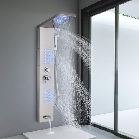 Zamery – Colonne de douche hydromassante en acier inoxydable 304 – Écran LCD – Buses anti-calcaire – Cascade et pluie de douche