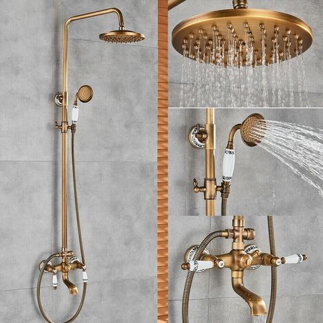 Zamery – Colonne de douche murale pour baignoire – Hauteur réglable 80-120 cm – Pommeau 8' en laiton – Tuyau flexible 150 cm – Douchette 2 fonctions