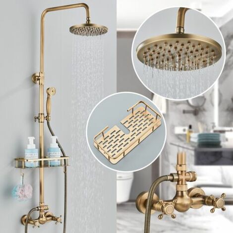 Zamery – Colonne de douche rétro en laiton – Système mural réglable – Pommeau 8' effet pluie – Tuyau flexible 1.5 m pour salle de bain