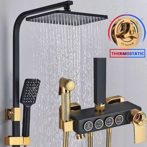 Zamery – Colonne de douche thermostatique noire réglable 80-120cm – Acier inoxydable anti-corrosion – 3 fonctions de douche – Affichage température