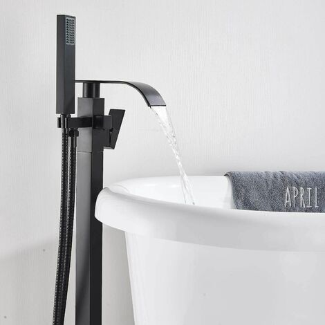Zamery – Mitigeur de baignoire noir en laiton – Douchette incluse – Finition résistante aux taches – Installation flexible