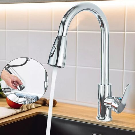 Zamery – Mitigeur de cuisine 2 jets – Robinet pivotant 360° avec douchette extractible – 2 modes de pulvérisation – Finition chromée – Matériaux durables