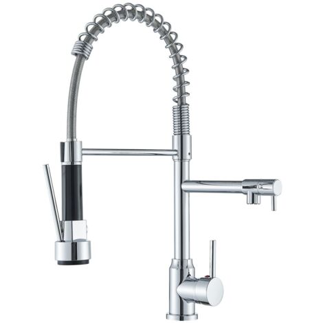 Zamery – Mitigeur de cuisine avec douchette extractible 2 jets chromé – Acier inoxydable 304 – Rotation 360° – Cartouche filtrante en céramique