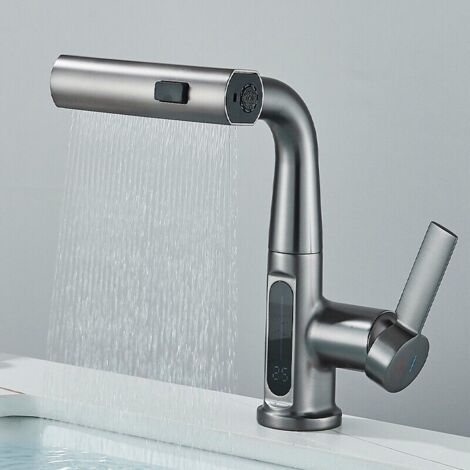 Zamery – Mitigeur de lavabo avec douchette extensible – Affichage température LED tricolore – 3 modes – Raccord G3/8' standard – Installation facile