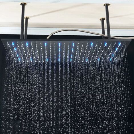 Zamery – Pommeau de douche à LED carré 80cm x 40cm – Noir mat – Buse en silicone anti-calcaire – Installation facile – Douche pluie haute pression - 80CM40CM