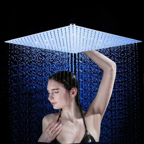 Zamery – Pommeau de douche LED 20 cm – Changement de couleur selon température – Économie d'eau 30% – Acier inoxydable et ABS – Installation rapide