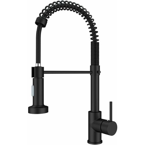 Zamery – Robinet de cuisine noir rotatif 360° – Mitigeur avec douchette extensible – 2 modes de pulvérisation – Acier inoxydable durable