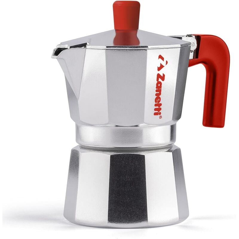 Zanetti - Mama Red Edition, Caffettiera Moka in Alluminio, Macchinetta Caffè 6 Tazze, Moka Espresso con Sistema Anti Goccia, Guarnizione in Silicone,