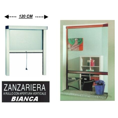 Zanzariera a rullo in alluminio per finestre con profilo riducibile/regolabile avvolgimento verticale con frizione 120x170cm Bianca