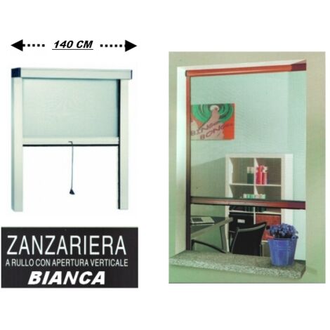 Zanzariera a rullo in alluminio per finestre con profilo riducibile/regolabile avvolgimento verticale con frizione 140x170 Bianca