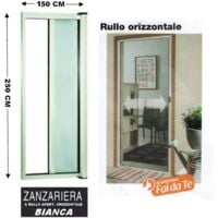 Zanzariera a rullo in alluminio per porte/balconi con profilo riducibile/regolabile avvolgimento orizzontale 150x250cm Bianca