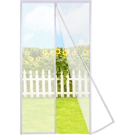 Zanzariera magnetica bianca a maglia fine e fitta, per porte balcone, con più di 34 magneti, chiusura automatica e ventilazione ottimale.