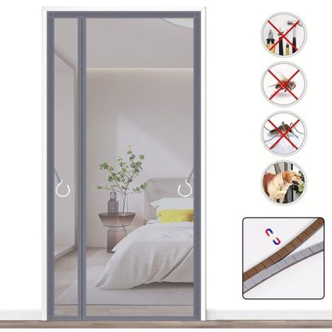 Zanzariera magnetica completa, Tenda anti-insetti autoadesiva con striscia magnetica completa, Anti-zanzare, 90 cm x 200 cm (Grigio)