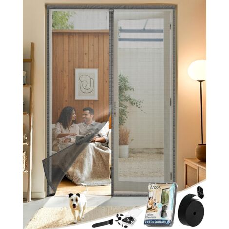 Zanzariera Magnetica in Fibra di Vetro 120 x 220 cm - Respinge le Zanzare in 3 Minuti, Maglia Extra Fine, Magneti e Pesi con Chiusura Automatica, Ampie Strisce con Gancio e Anello (Grigio)