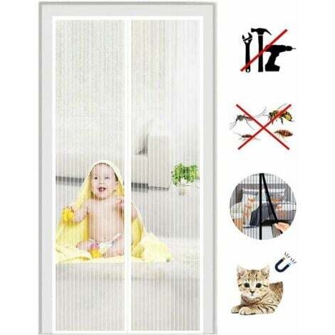 Zanzariera magnetica per porta, tenda anti-mosche, chiusura automatica, kit di installazione, striscia adesiva 120x220 cm, bianca