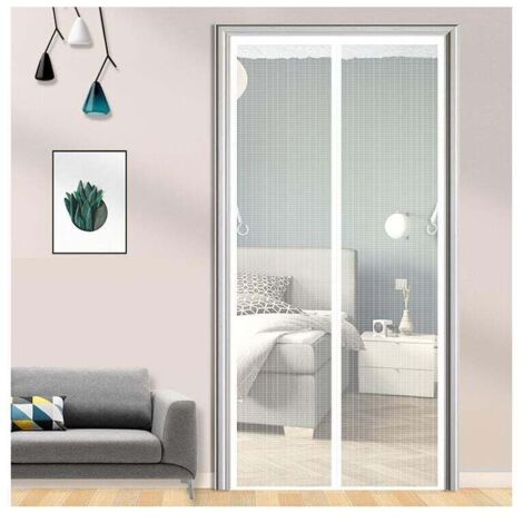 Zanzariera magnetica Ulisem, tenda anti-mosche, chiusura automatica, kit di installazione, striscia adesiva 120x220 cm, bianco