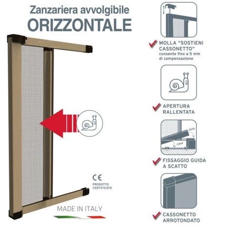 zanzariera orizzontale con freno per finestra bronzo 160x250 cm
