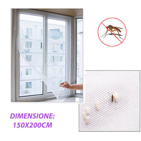 ZANZARIERA PER FINESTRA TENDA ADESIVA TELO ANTI ZANZARE INSETTI BIANCA 150x200CM