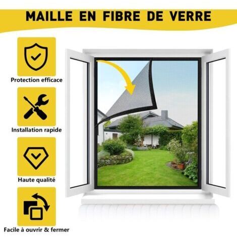 Zanzariera per finestre con gancio e fibbia, 130 × 150 cm, zanzariera per finestre senza perforazione, rete in fibra di vetro (nero)