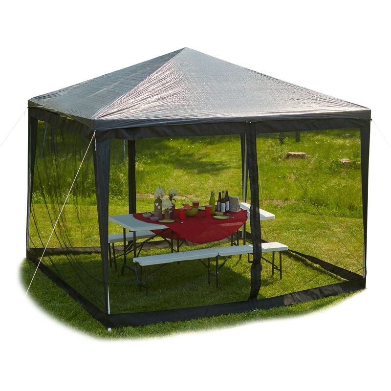 Zanzariera per Gazebo 3x3 m, 2 Pareti Laterali, con Cerniere, Nastro a Strappo, 12m xl Tenda Anti-Insetti,nero - Relaxdays