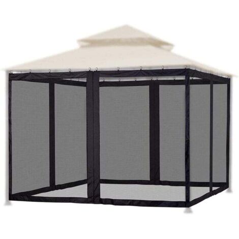 Zanzariera per gazebo, rete da giardino per esterni, 48 ganci, cerniera bifacciale (nera)