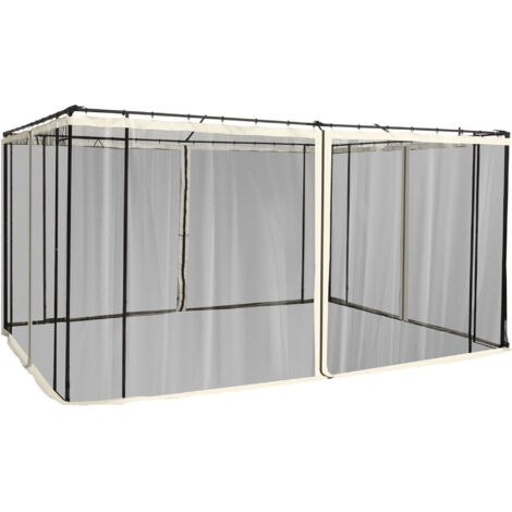 Zanzariera per Gazebo Tende di Ricambio Universale con Cerniere, 335x207cm - Nero e Beige