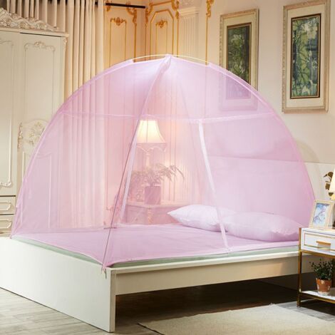 Zanzariera per letto e giardino con cupola e chiusura lampo a scomparsa, rosa, 100 x 200 cm