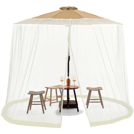 Zanzariera per ombrelloni da esterno, patio, veranda - Zanzariera con tubo dell'acqua per ombrelloni da 7 a 11 piedi, 300 x 230 cm, bianco sporco, DUBUNS