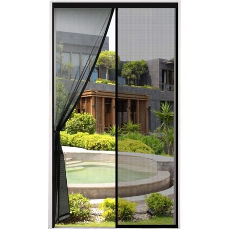 Zanzariera per porta 120x220cm rete magnetica molto fitta anti-mosche e insetti con nastro adesivo, aste magnetiche, chiusura automatica, colore nero