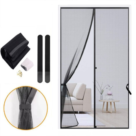Zanzariera per porta scorrevole 240 x 140 cm Tenda anti-mosche Chiusura automatica Zanzariera per porta finestra senza forare Facile da installare per Cucina/Soggiorno/Camera da letto - Nero