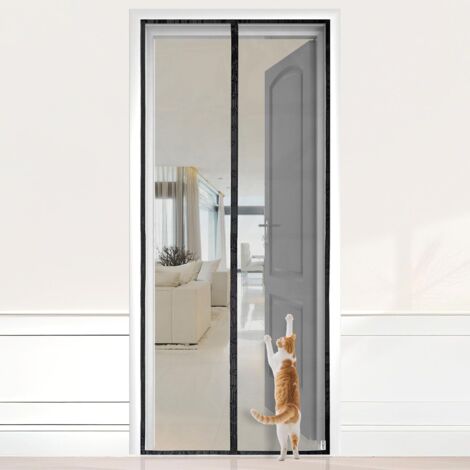 Zanzariera per porte, tenda magnetica per portefinestre e balconi, magneti 2 volte più potenti per una chiusura perfetta, facile installazione senza forare (90x210 cm, nero)