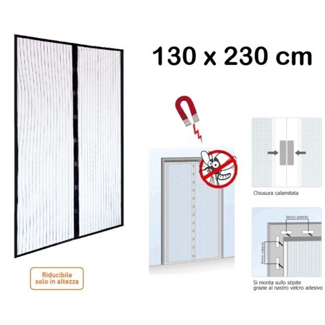 Zanzariera/Tenda con chiusura automatica a calamita/magnetica 130x230cm Nera - Mod. Basis