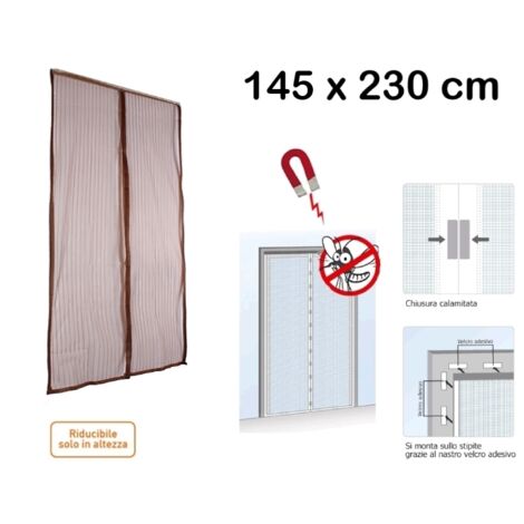 Zanzariera/Tenda con chiusura automatica a calamita/magnetica 145x230cm Marrone - Mod. Middle
