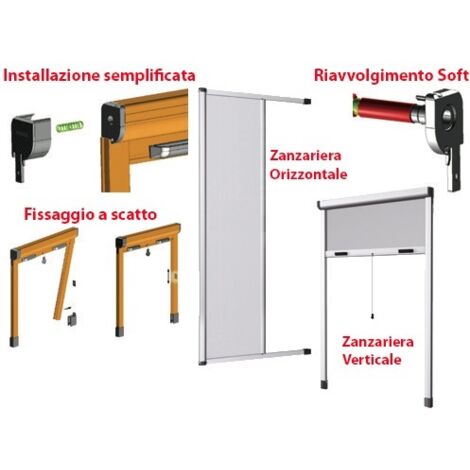 ZANZARIERE A RULLO STOP INSET CM.120X250 ZANZARIERA COLORI BIANCO E MARRONE