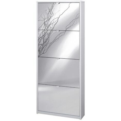 Zapatera con 4 puertas, espejo, 63L x 18P x h154 – Acabado en Blanco Brillante – Sarmog
