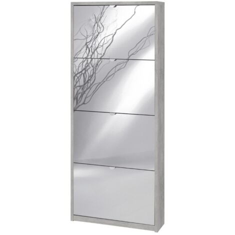 Zapatera con 4 puertas, espejo, 63L x 18P x h154 – Acabado en cemento – Sarmog