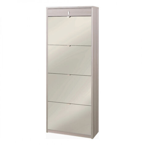 Zapatera de 4 puertas con espejo y 1 cajón, 63L x 29P x h164 – Acabado Olmo Claro – Sarmog