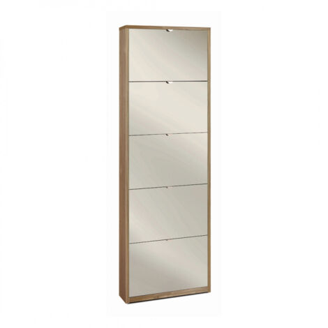 Zapatera de 5 puertas con espejo, 63L x 18P x h190 – Acabado en madera nogal Stelvio – Sarmog