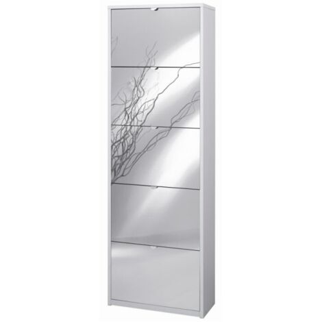 Zapatera de 5 puertas con espejo 63L x 29P x h190 – Acabado en Blanco Brillante con Espejo – Sarmog