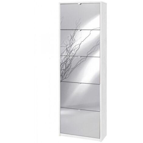 Zapatera de 5 puertas con espejo 63L x 29P x h190 – Acabado en Blanco Mate con Espejo – Sarmog