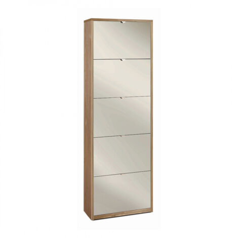 Zapatera de 5 puertas con espejo 63L x 29P x h190 – Acabado en madera nogal con espejo – Sarmog