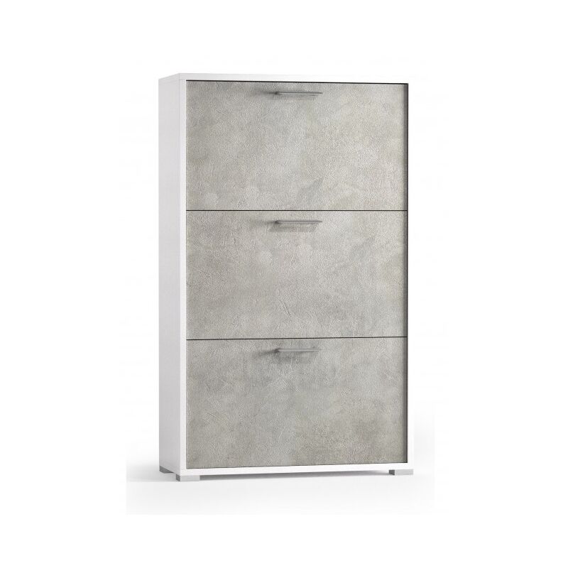

Zapatero 112 cm Blanco ceniza y cemento con tres puertas abatibles | Cemento/blanco