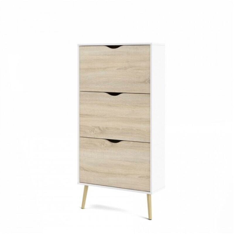 

Zapatero 139 cm roble y blanco mate con tres solapas | roble y blanco