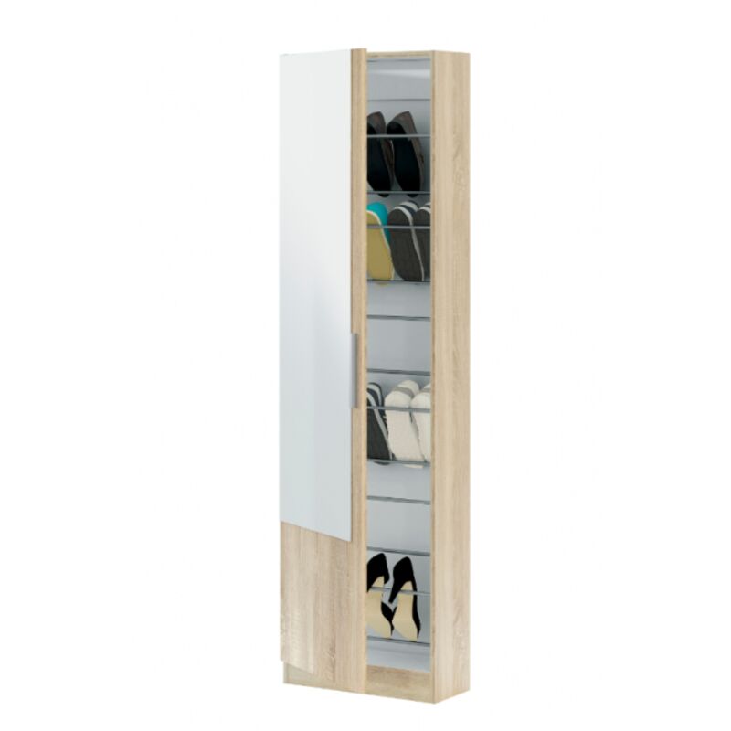 

Zapatero 180 cm de roble canadian con puerta de espejo | Roble Canadian