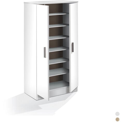 Armario multiusos alto 2 puertas mueble auxiliar color blanco Artik y gris  cemento almacenaje 182x80x37 cm