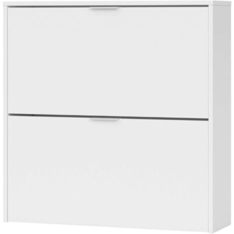 Zapatero 2 Puertas Abatibles Color Blanco Mate Dormitorio Pasillo Estilo Moderno Mueble 76x75x22 cm