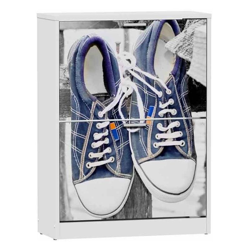 

Zapatero de 2 Puertas Blanco 80x60cm, con serigrafia Sneakers Azules