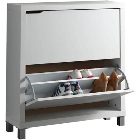 Zapatero 2 puertas kubox acabado blanco/negro, 79 cm(ancho) 84 cm(altura) 24 cm(fondo)