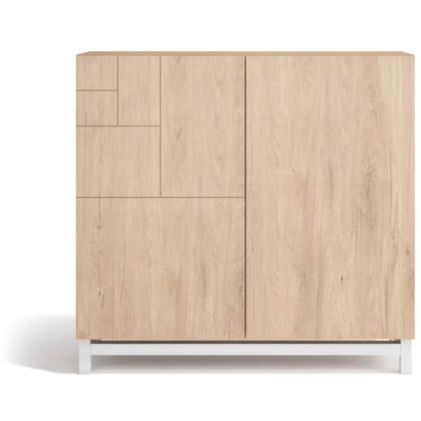 Zapatero 2 puertas modelo 513 acabado roble oscuro patas blancas, 90x90x27 (alto x ancho x fondo)